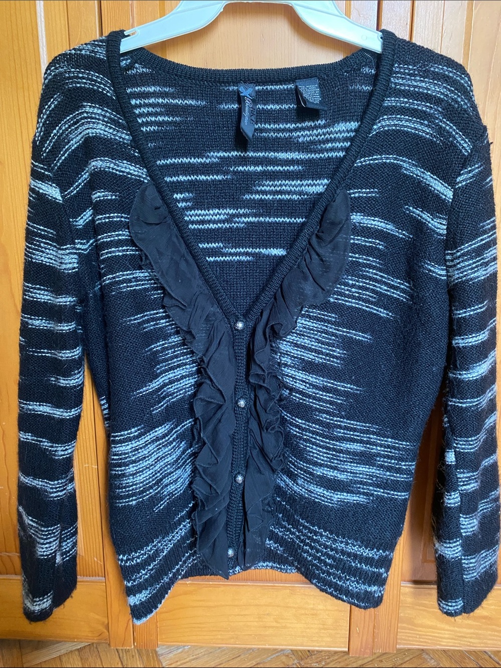 BKE Black and Gray Ruffle-Trim Cardigan